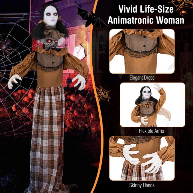 Hivvago Halloween Animatronic Haunted Woman with Pop Up Head and Control Button