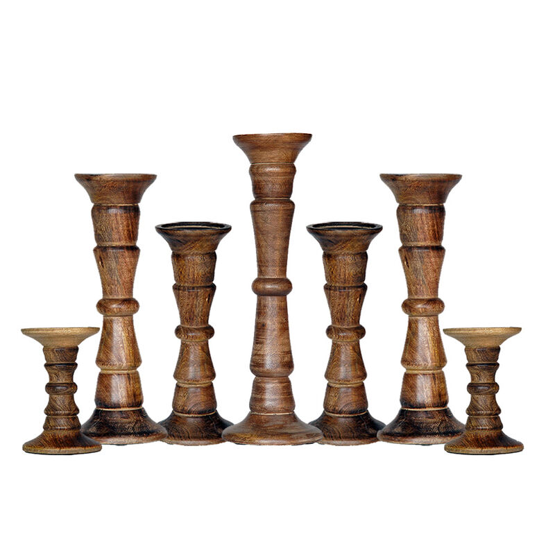 BBH Homes Traditional Medium Burnt Eco-friendly Handmade Mango Wood Set Of Seven 6",9",12",15",12",9" & 6" Pillar Candle Holder