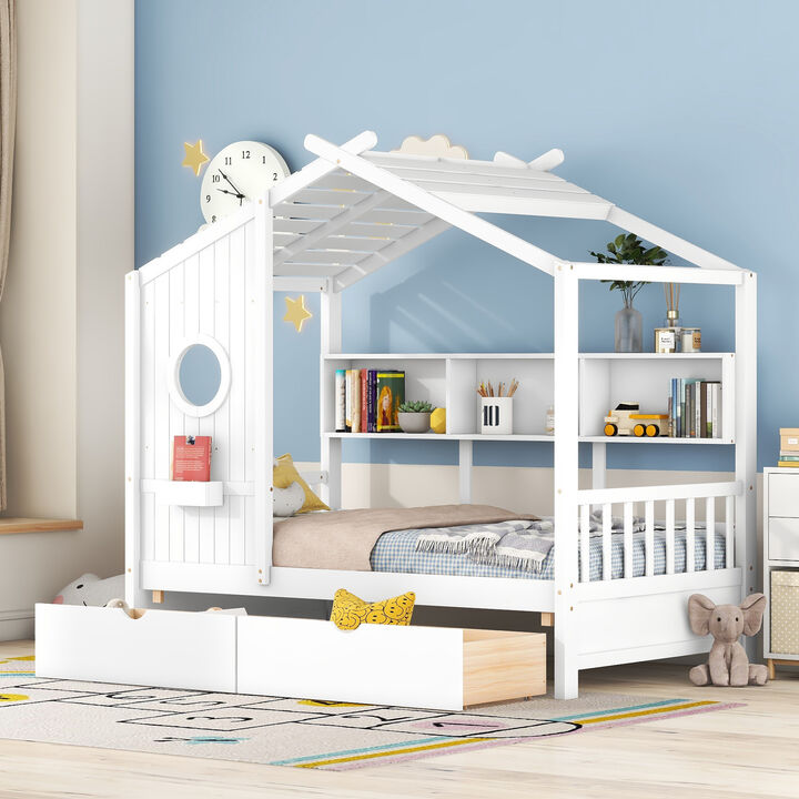 Merax Solid Wood House Bed with 2 Storage Drawers