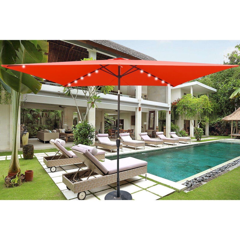 10 X 6.5FT Rectangular Patio Solar LED Lighted Outdoor Umbrellas With Crank And Push Button