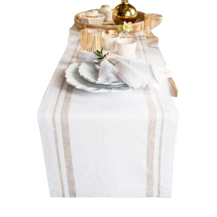 Solino Home 100% Pure Linen Table Runner | French Stripe