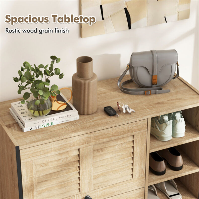 Shoe Storage Cabinet with Flip-Down Doors & Adjustable Shelves, Compact Entryway Organizer