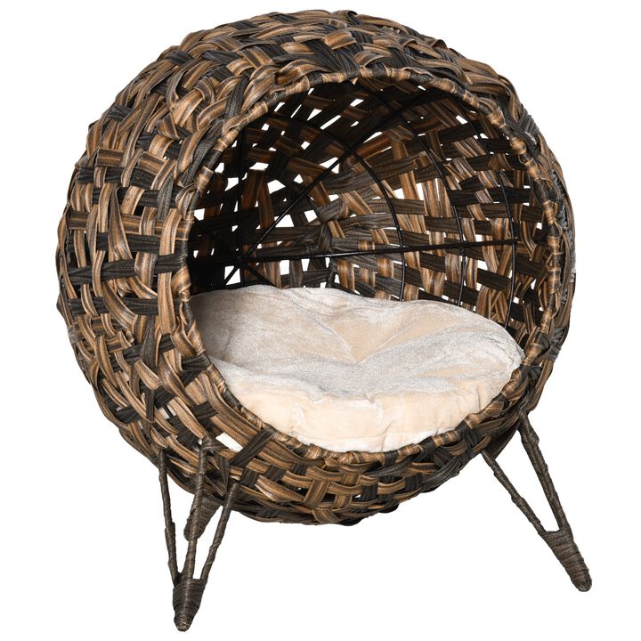 Brown Kitty Haven: 20.5" Woven Wicker Elevated Cat Bed
