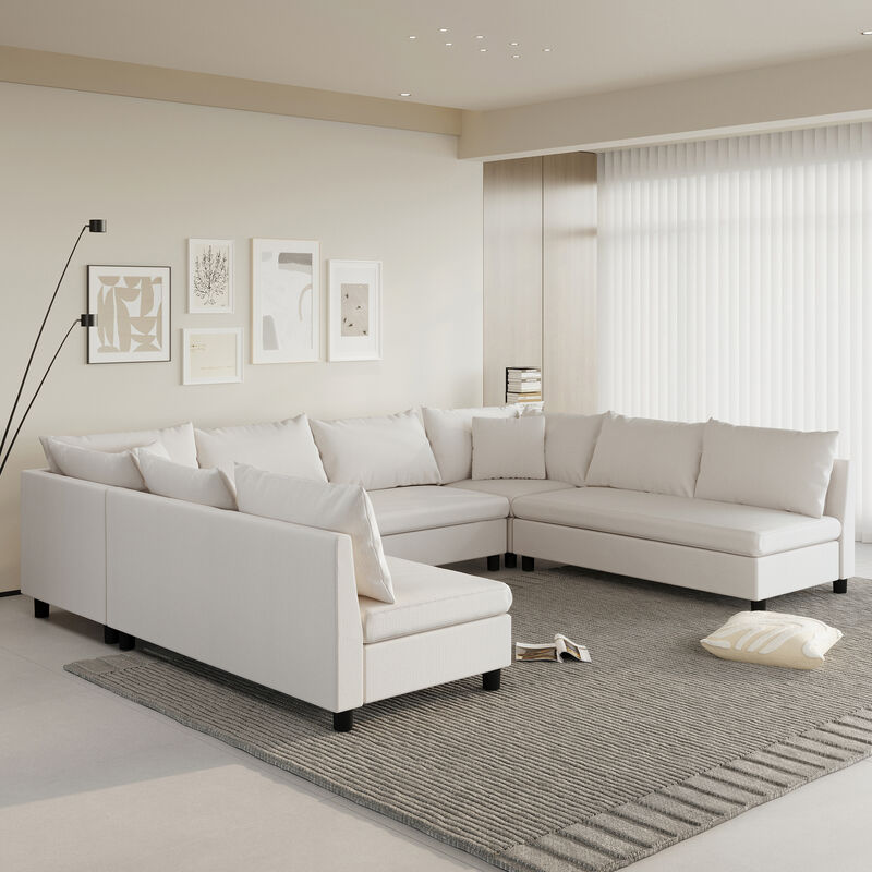 Merax Modular Chenille Sectional Sofa Convertible Sofa for Living Room