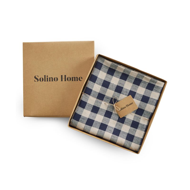 Solino Home 100% Pure Linen Round Tablecloth |Morgan Check