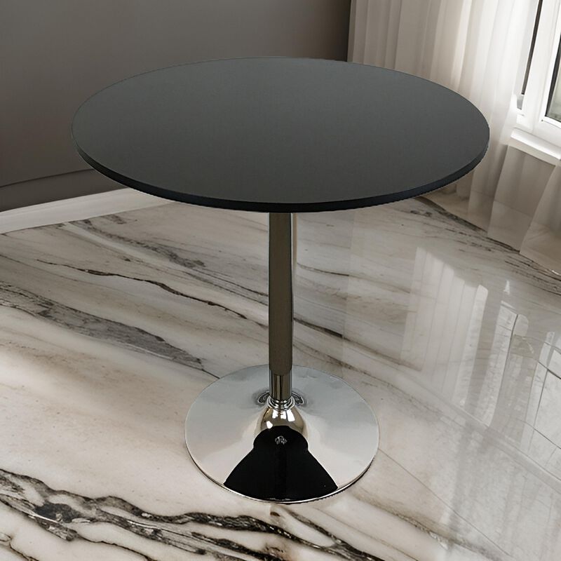 Mari 36 Inch Counter Height Table, Black Round Top and Stainless Steel Base - Benzara
