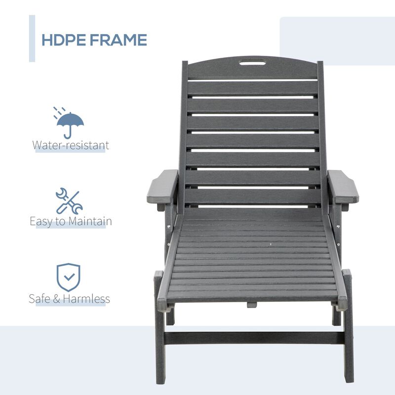 Light Gray Patio Recliner: Adjustable Chaise Lounge Chair with Wheels