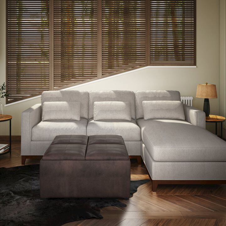 Simpli Home Coffee Table Storage Ottoman In Distressed Brown Vegan Faux Leather