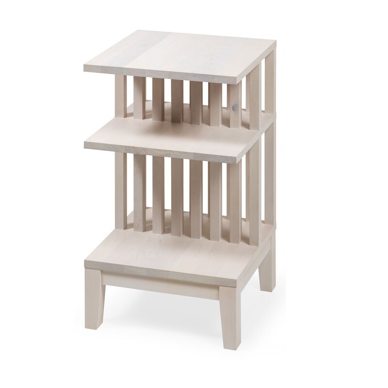 Whitewash Hardwood Stand with Three Shelves - High-end Modern Farmhouse Side Table
