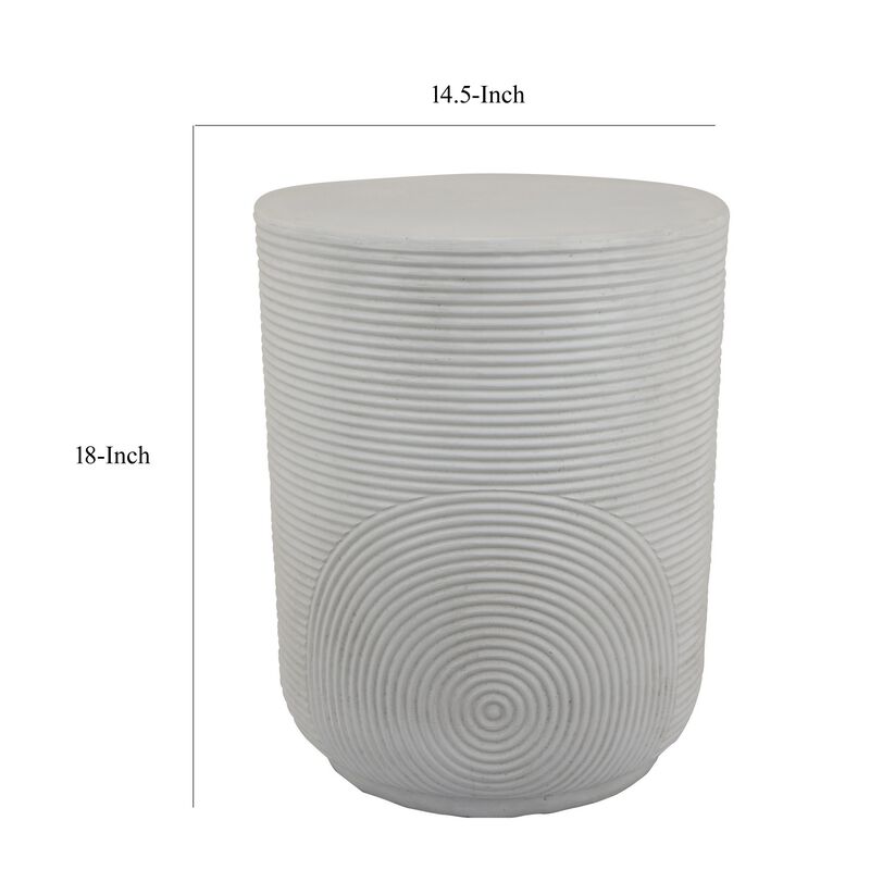 Plant Stand Table, Carved Detail Patterns, White Resin, Round 18 Inch - Benzara
