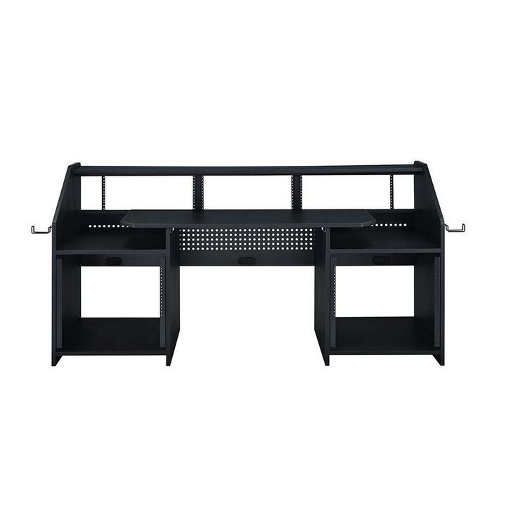 71 Inch Wood Music Studio Desk, Keyboard Tray, Monitor Top, Black-Benzara