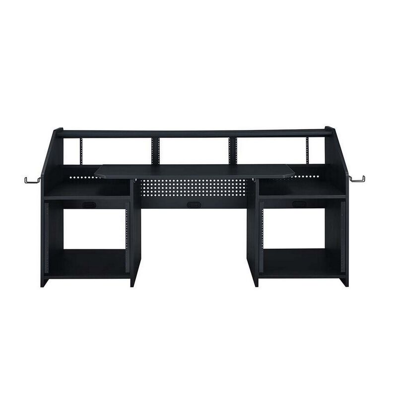 71 Inch Wood Music Studio Desk, Keyboard Tray, Monitor Top, Black-Benzara