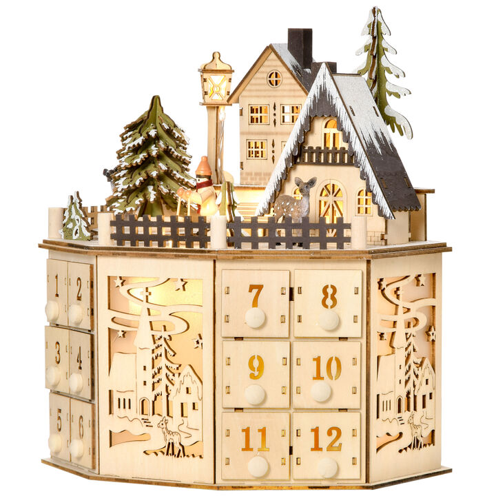 24 Day Light Up Wooden Christmas Advent Calendar Holiday Decoration w/ Drawers