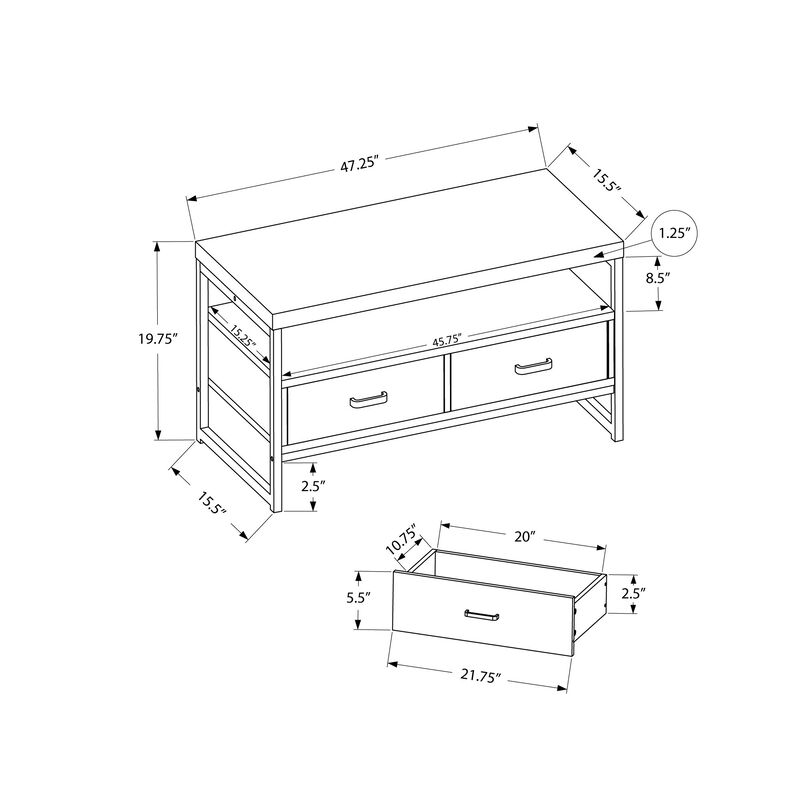 Monarch Specialties I 2872 Tv Stand, 48 Inch, Console, Media Entertainment Center, Storage Drawers, Living Room, Bedroom, Laminate, Metal, Brown, Black, Contemporary, Modern