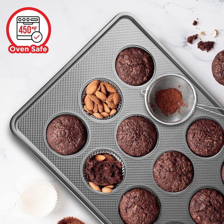 Bakeware Set – 8 Piece – Non-Stick Professional Home Bakeware – Multi Sized Baking Pan Set - Muffin Pan, Loaf Pan and More - Black