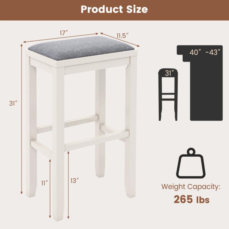 Hivvago 2 Pieces 31 Inch Upholstered Bar Stool Set with Solid Rubber Wood Frame and Footres