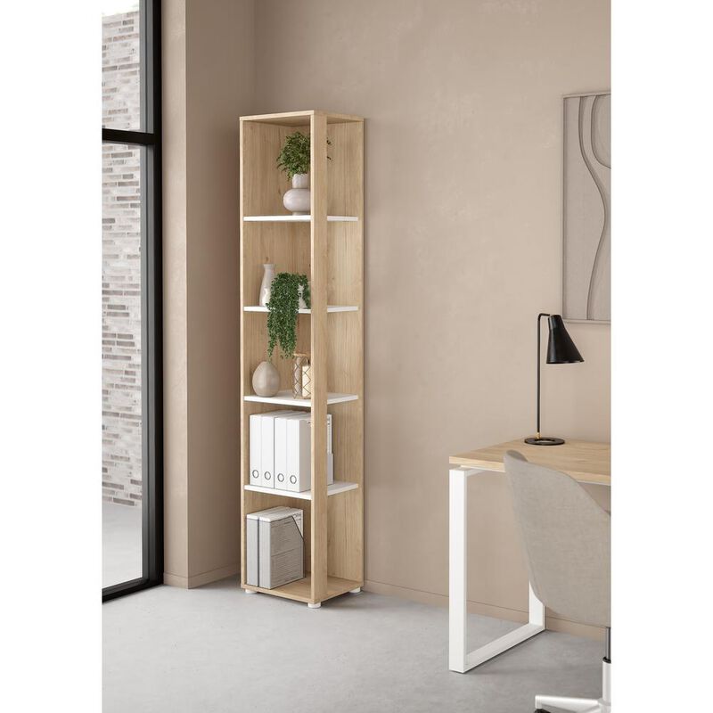 Tvilum Sign Open Narrow 5 Shelf Boockase, Jackson Hickory/White