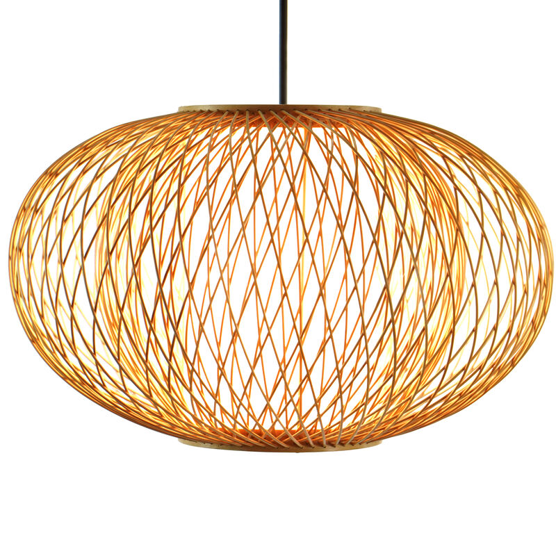 Handmade Modern Round Bamboo Wicker Rattan Lamp Hanging Light Shade, Small