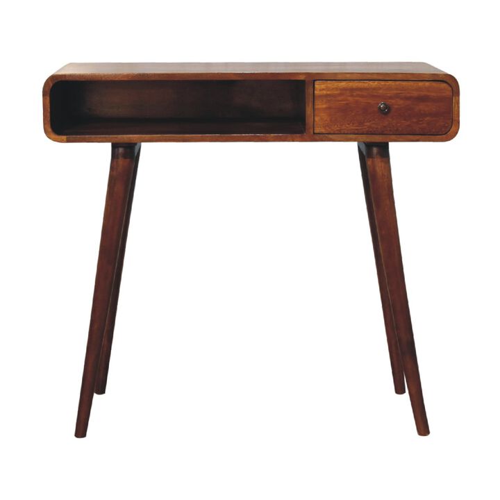Artisan Furniture Curved Chestnut One Drawer Solid Wood Writing Desk