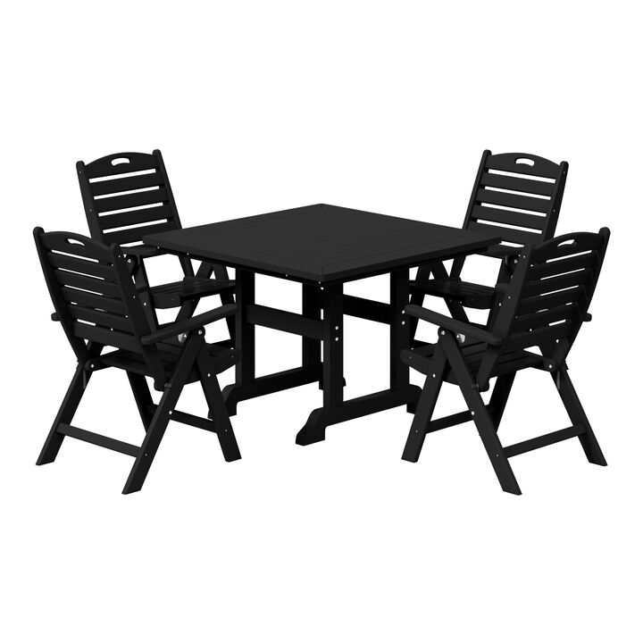 WestinTrends 5-Piece HDPE Square Patio Dining Table Set with Foldable Chairs