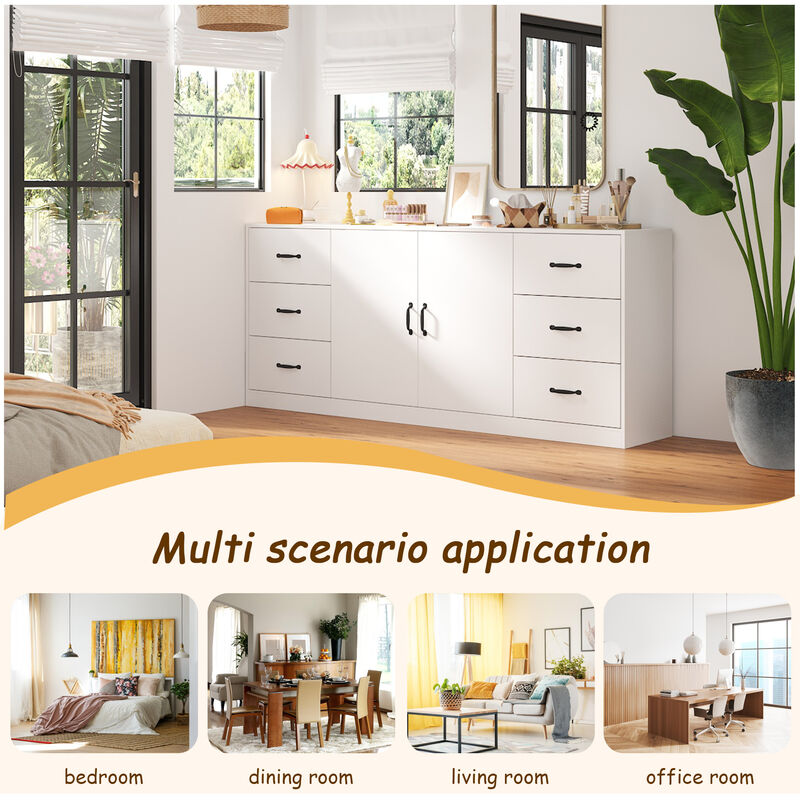 FUFU&GAGA 6-Drawer Storage Dresser with Double-Door Cabinet (70.9" W x 31.5" H x 15.7" D), White