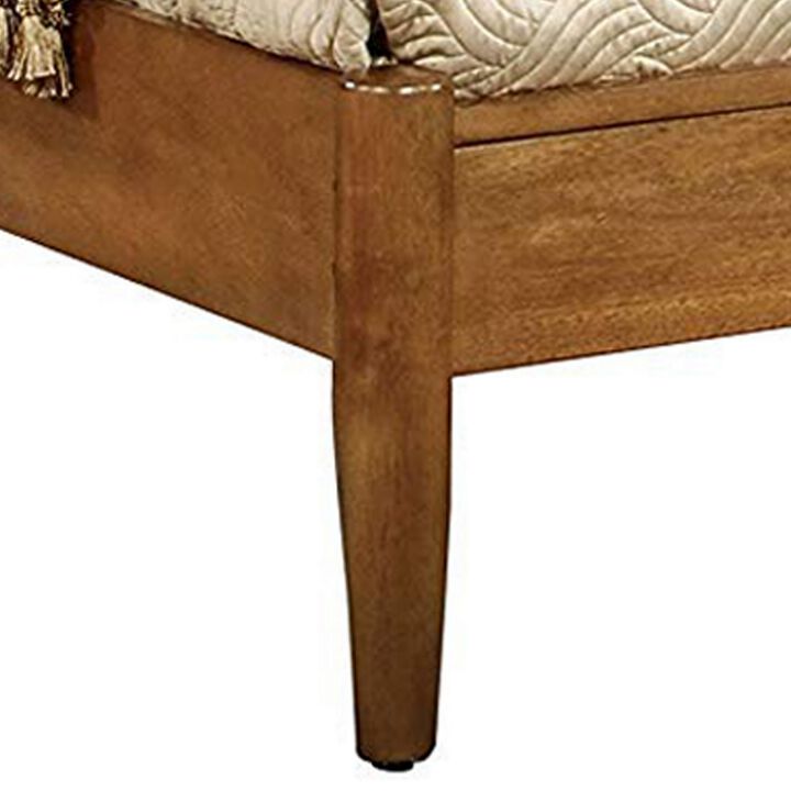 Wooden California King Size Bed with Panel Headboard, Oak Brown-Benzara