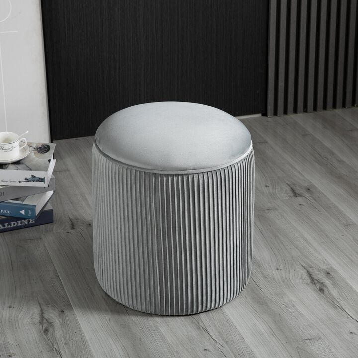Gray Compact Ottoman: 15" Small Padded Foot Stool with Wrinkle Fabric