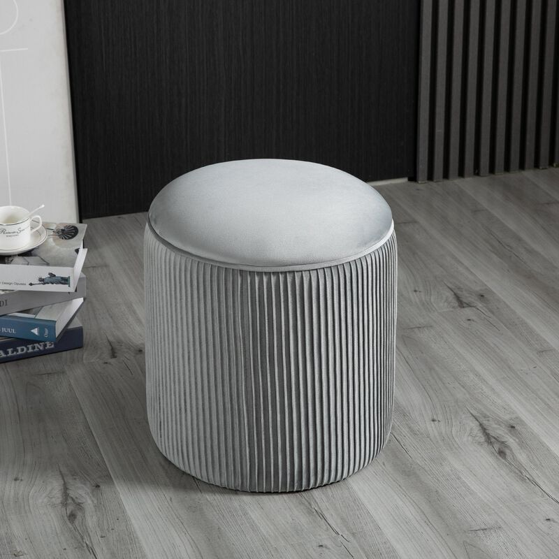 Gray Compact Ottoman: 15" Small Padded Foot Stool with Wrinkle Fabric