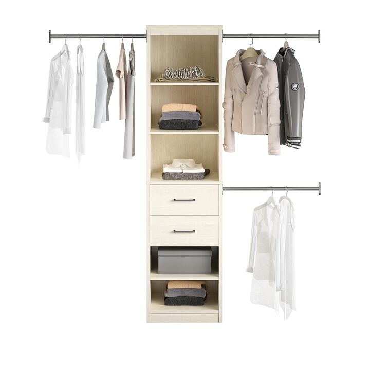 Kelly 5 Shelf / 2 Drawer Closet Organizer with 3 Adjustable Hanging Rods