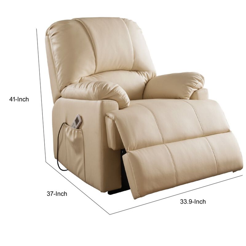 Contemporary Polyurethane Upholstered Metal Recliner with Power Lift, Beige-Benzara