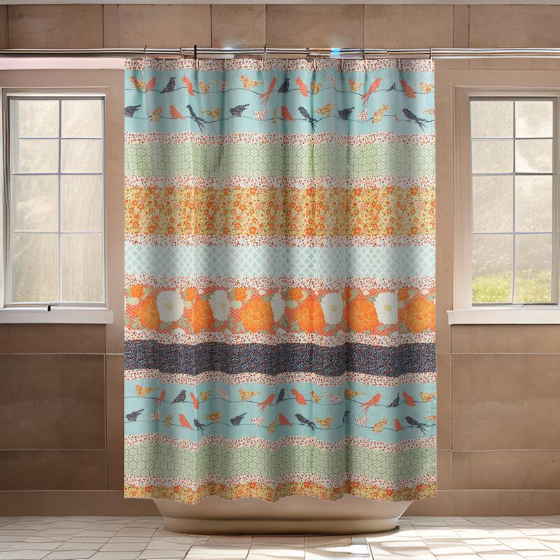 Nite 72 x 72 Inch Microfiber Shower Curtains, Floral and Striped Multicolor - Benzara