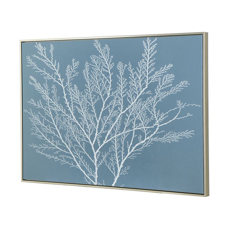 28 x 39  Hanging Wall Art Decor, Rectangular White Tree Design, Blue Canvas - Benzara