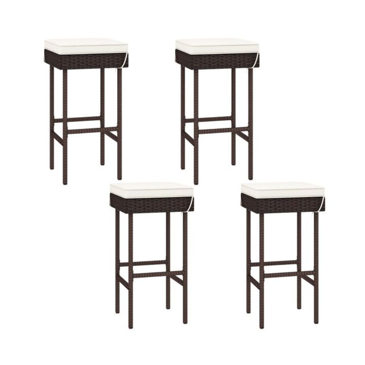 Hivvago Patio Rattan Barstools Set of 2/4 with Footrest and Soft Cushions for Backyard Balcony
