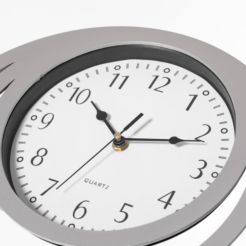Decorative Modern Unique Round Plastic Wall Clock with Circles, for Living Room, Kitchen, or Dining Room, Silver