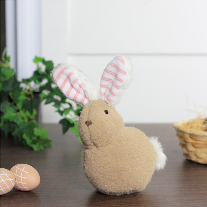 9" Tawny Brown and White Plush Rabbit Easter Tabletop Figurine
