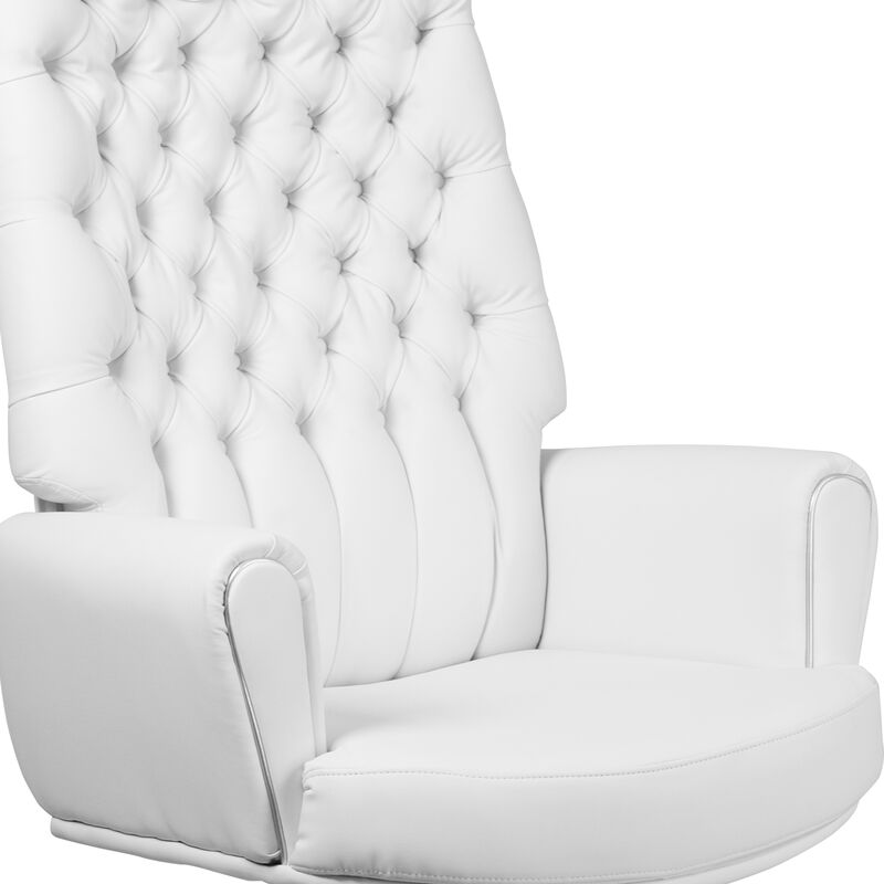 Rochelle High Back Traditional Tufted White LeatherSoft Executive Swivel Office Chair with Arms
