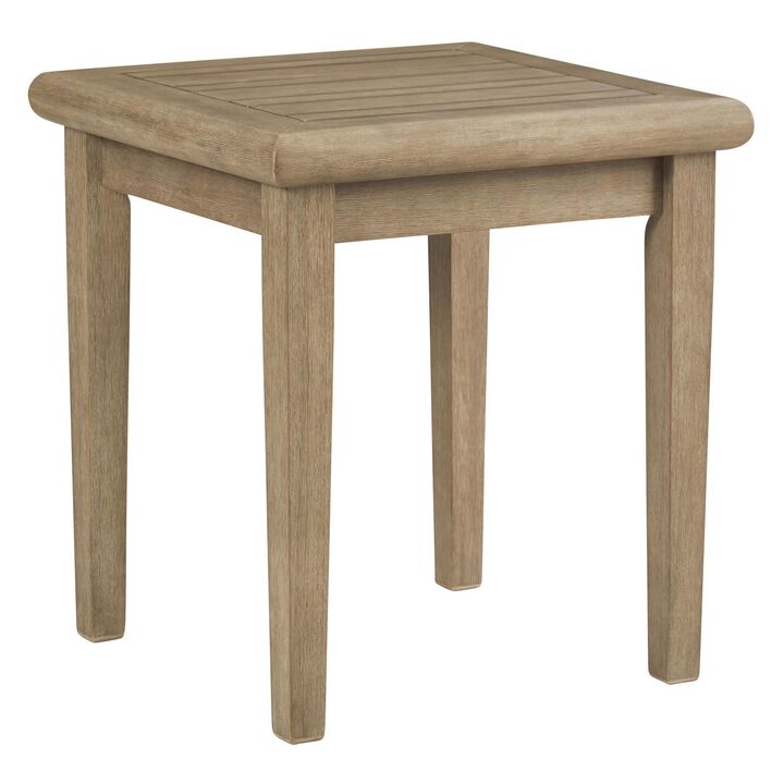 Square Wooden Frame End Table with Plank Tabletop, Teak Brown-Benzara