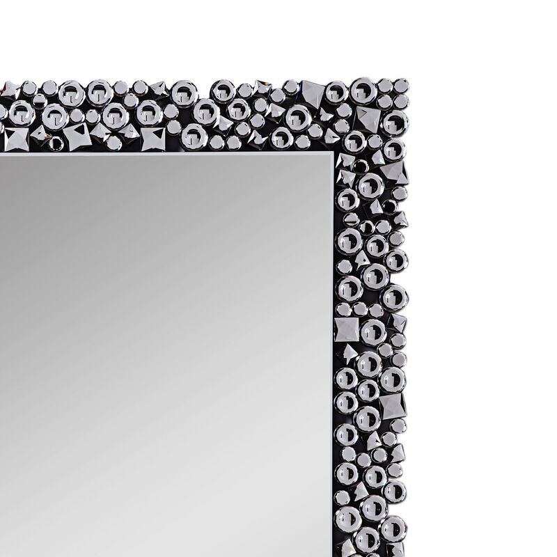 Wooden Backing Wall Decor with Faux Crystals Inlaid Border, Black and Clear-Benzara