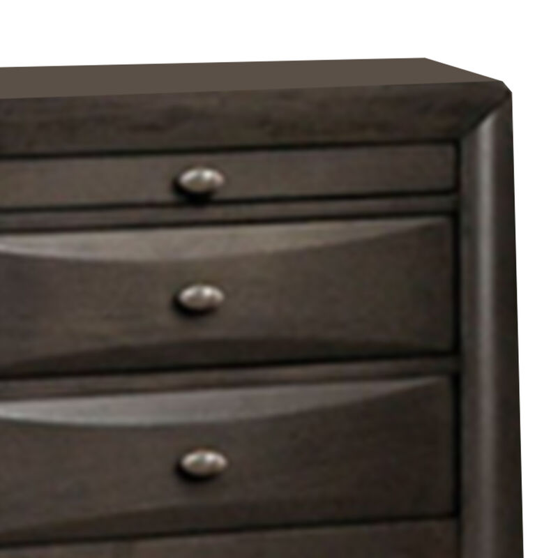 Simo Nightstand, Spacious Top, Metal Knobs, 3 Drawers, Gray Solid Wood