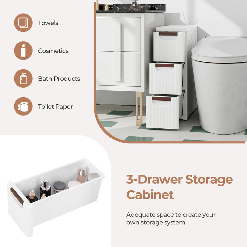 Drawer Rolling Organizer Unit Narrow Storage Cabinet with Built-In Wheels for Small Space