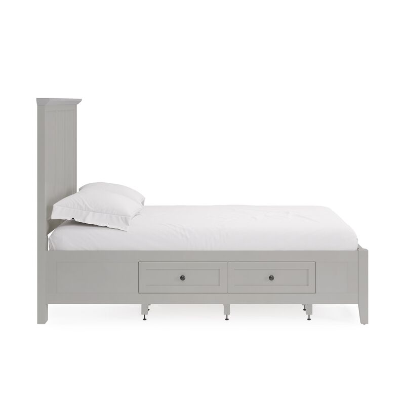 Fritz Queen Size Storage Bed, Three Panel, Beveled Top, Light Gray Wood - Benzara
