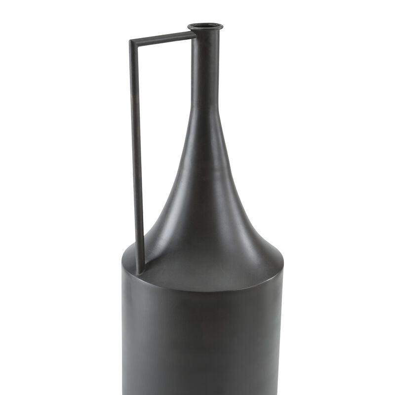 Toly 20 Inch Flower Vase, Industrial Angular Handle, Distressed Brown - Benzara
