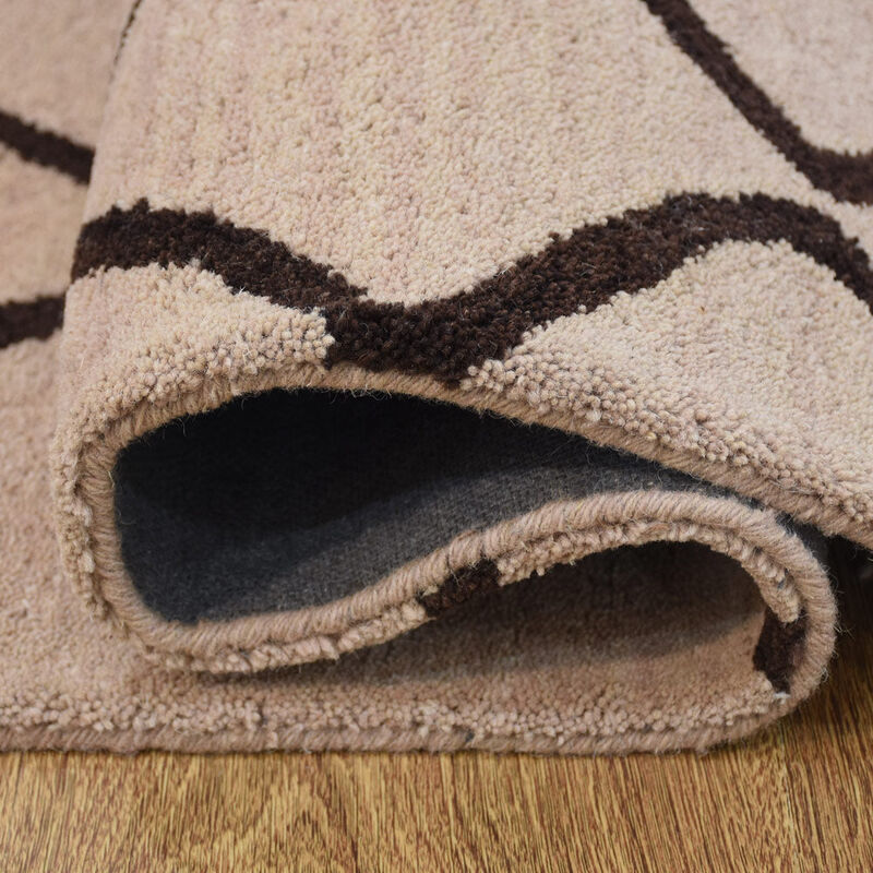 RUGSOTIC CARPETS HAND TUFTED WOOL ECO-FRIENDLY AREA RUGS  - 5'x8', Rectangle Shape, Beige & Brown, Geometric Modern Design, High Pile Handmade Area Rugs for Living Room, Bed Room (K00S11)
