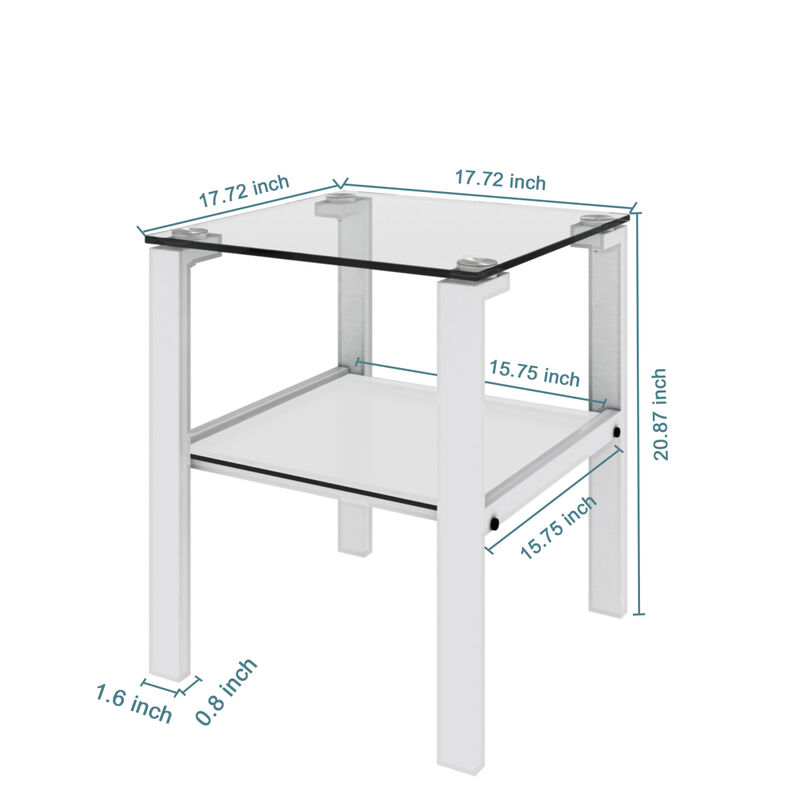 2-layer glass tea table, small round bedroom/living room corner side table, white