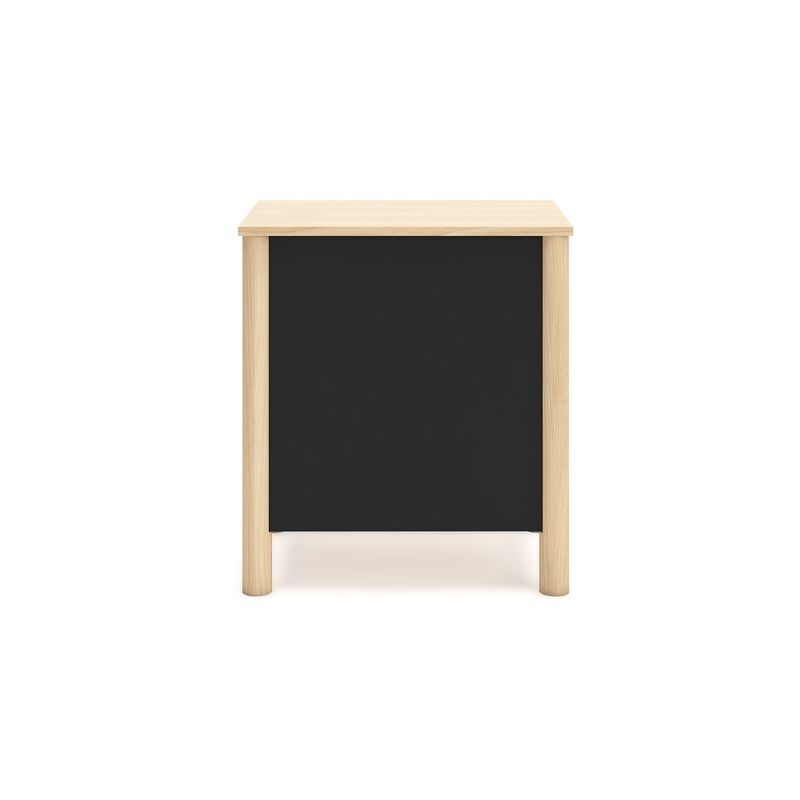 Abis Nightstand, 2 Drawers, Natural Brown Wood, Black Handles, 24 Inch - Benzara
