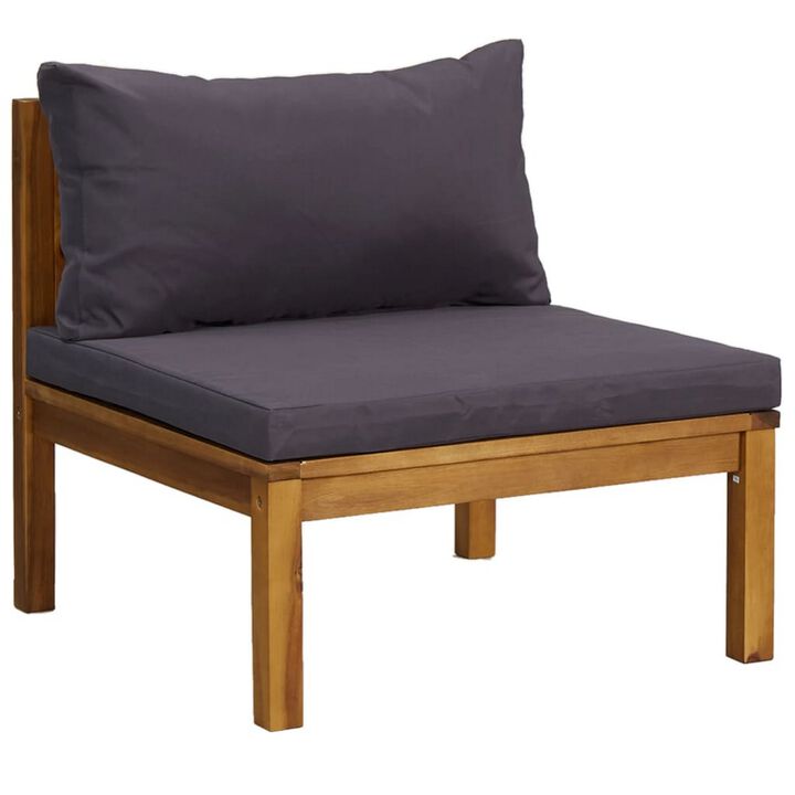 Outdoor 5pc Modular Sofa Set, Slatted Coffee Table, Brown Acacia Wood - Benzara