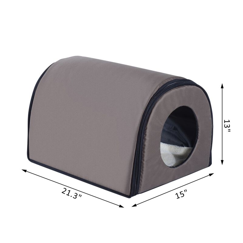 Warm Feline Retreat: Brown Elevated Waterproof Heated Outdoor Cat House