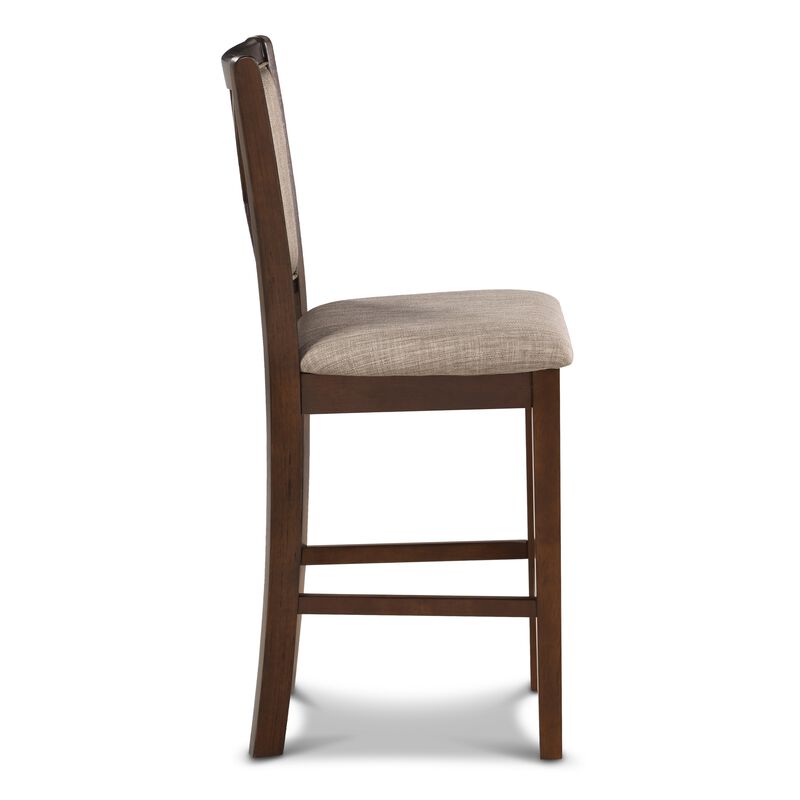 Han Counter Chair Set of 2, Light Brown, Cherry Brown Solid Wood - Benzara