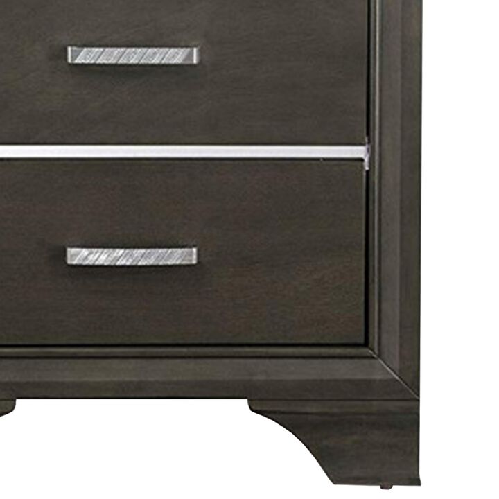 Wooden Two Drawer Nightstand With Bracket Legs, Gray-Benzara