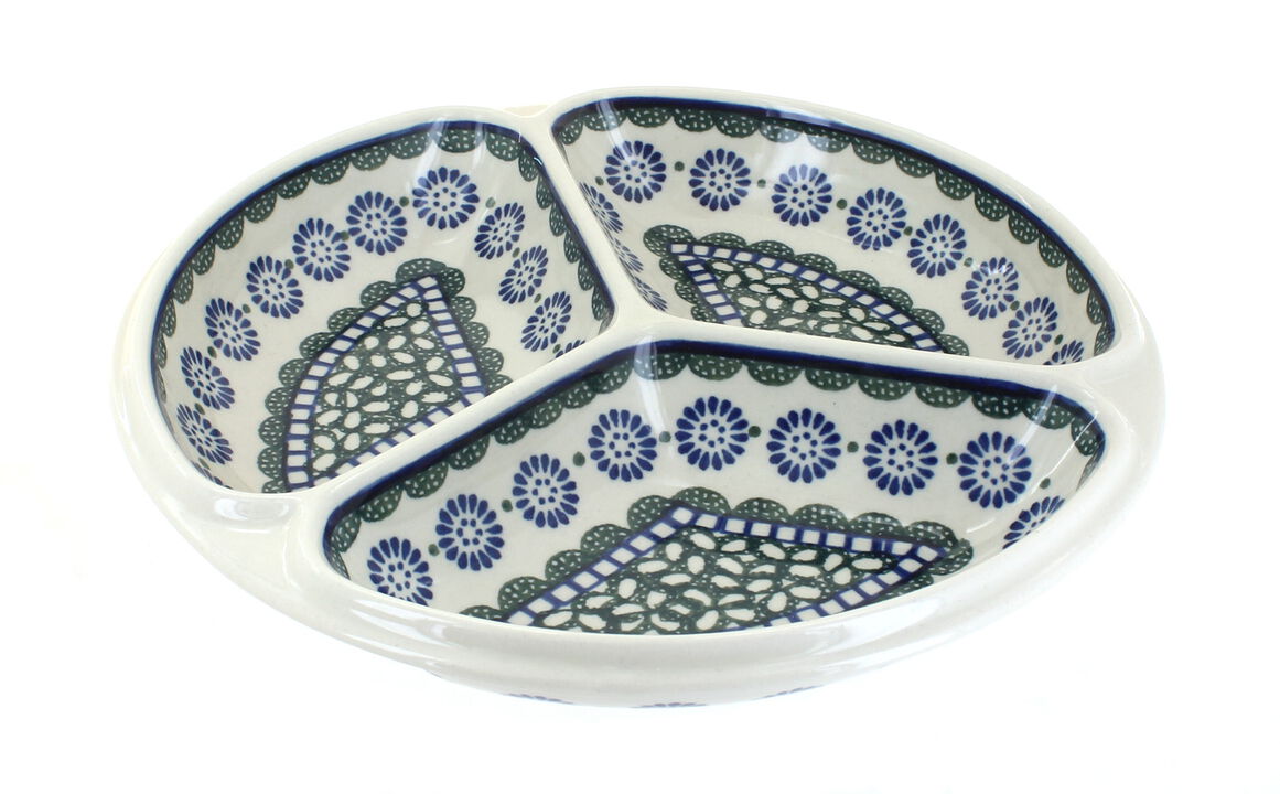 Blue Rose Polish Pottery Teresa Three Part Divided Dish